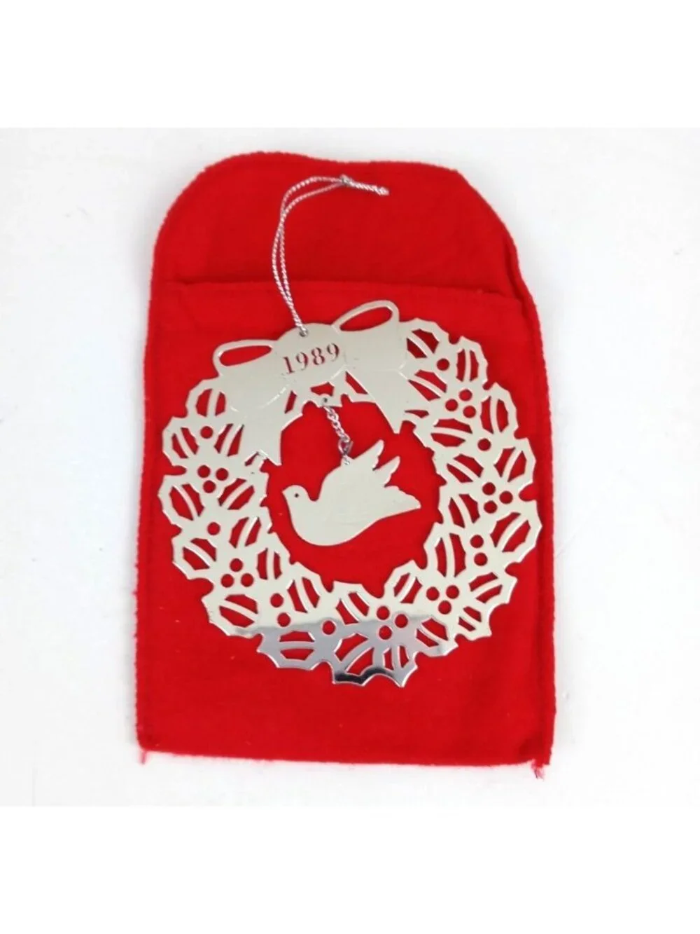Vintage 1989 Avon Peace Dove Silverplate Collectible Ornament In Soft Pouch